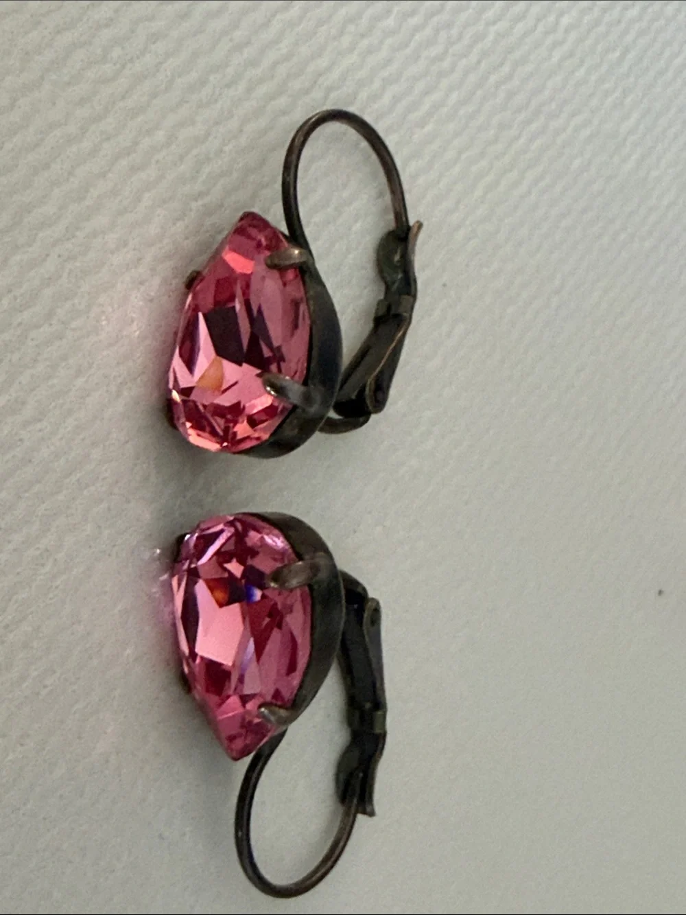 Sabika Bright Pink Teardrop Crystal Leverback Earrings